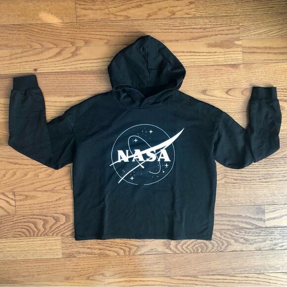 H&M NASA Graphic Hooded Long Sleeves Black Hoodie Girl’s Size 16-18 - Picture 2 of 8